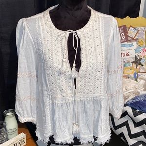 GORGEOUS FREE PEOPLE BOHO PEASANT BLOUSE 3/4sleeve